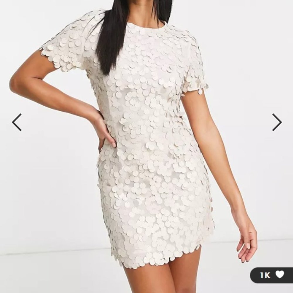 disc sequin mini dress in champagne